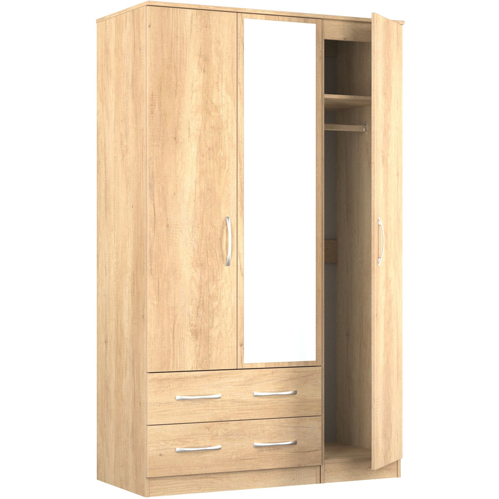 Crowndale Avon 3 Door 2 Drawer Nebraska Oak Mirrored Wardrobe Ready Assembled Image 7