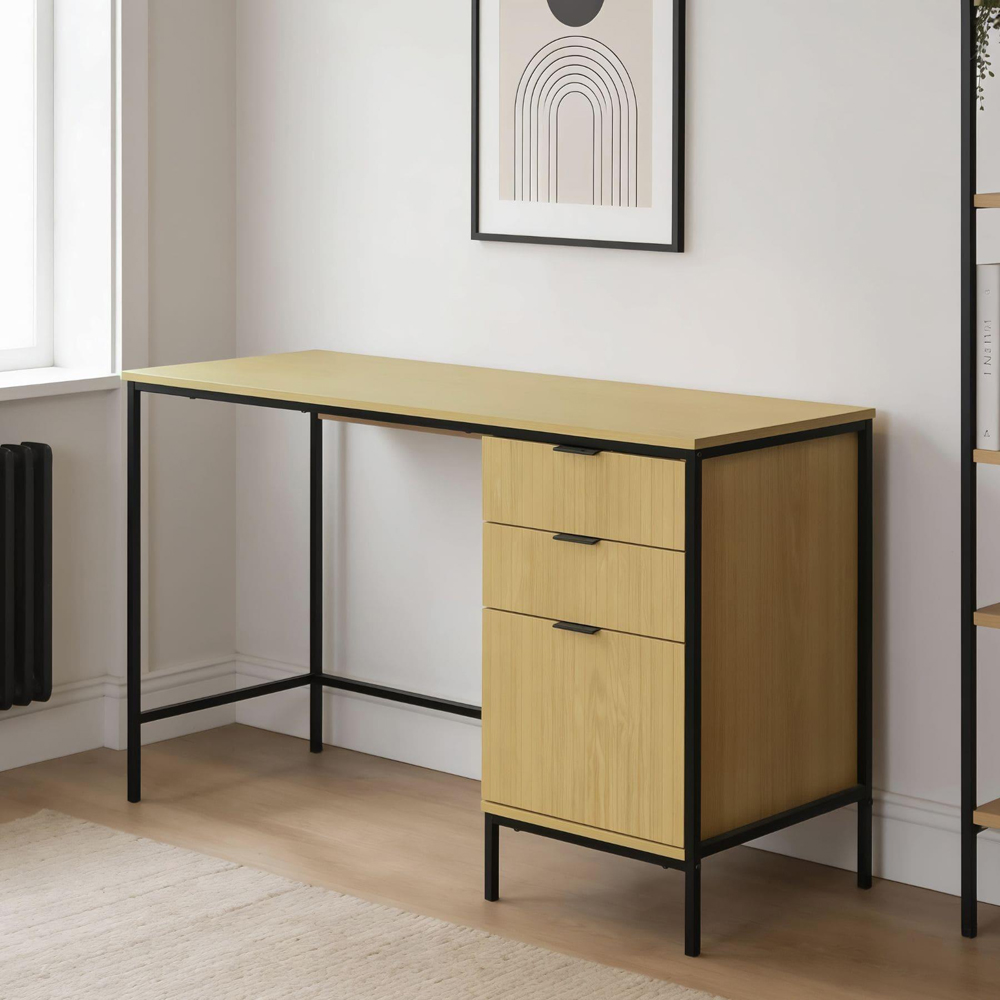 Home Source Wisbech 3 Drawer Black and Oak Effect Desk Image 7