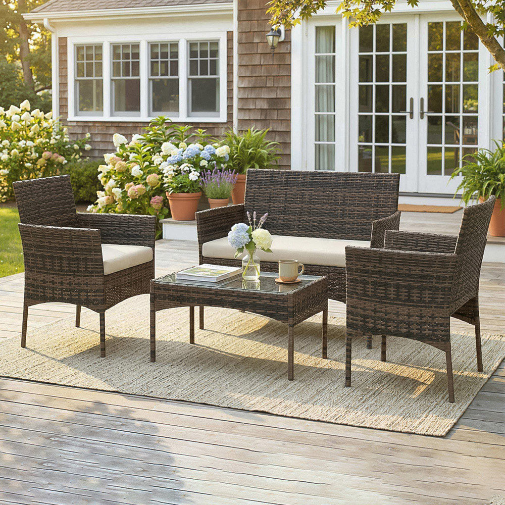Outsunny 4 Seater Brown Rattan Garden Sofa Set with Cushions  Image 1