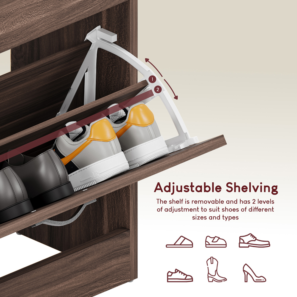 VIDA DESIGNS Walnut 2-Drawer Shoe Cabinet Rack Image 8