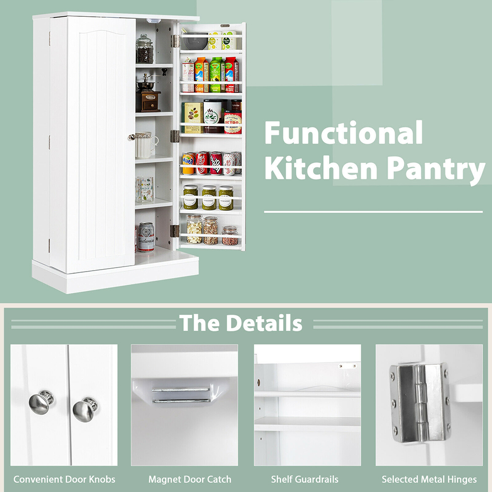 Costway 2 Door White Pantry Cabinet with 6 Adjustable Shelves Image 7