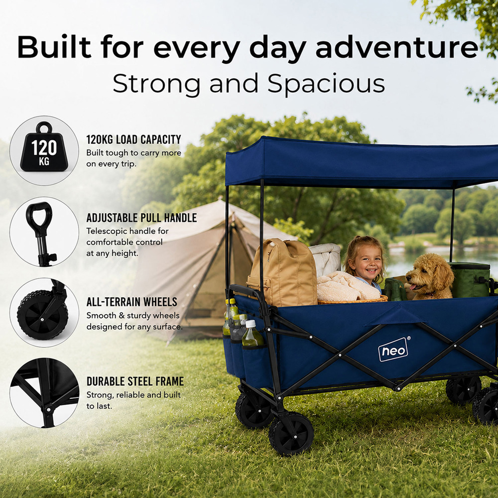 Neo Direct 140L Navy Heavy Duty Folding Garden Trolley Cart with Canopy Image 7