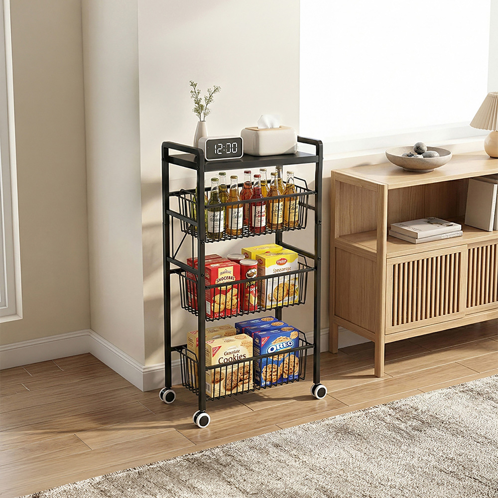 Living and Home 4-Tier Black Carbon Steel Pull-Out Storage Trolley Image 8
