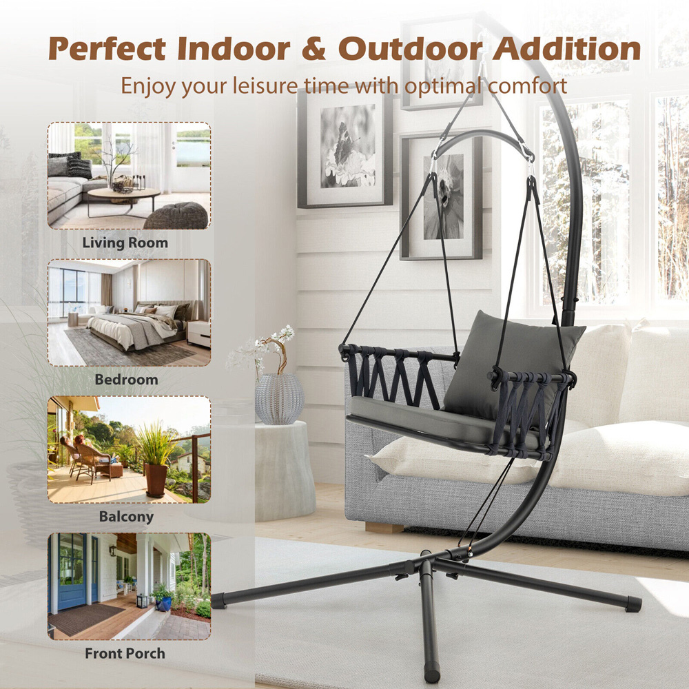 Costway Grey Hanging Swing Chair with Cushions Image 6