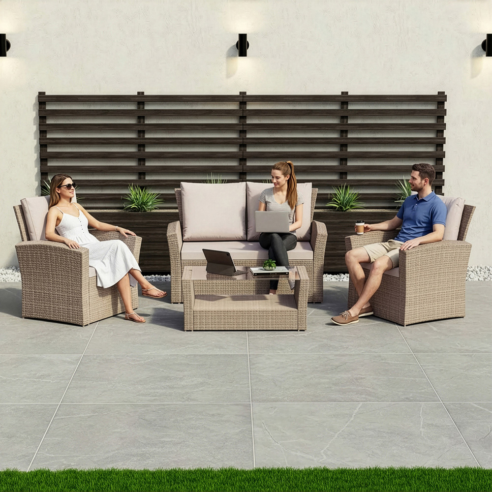 GARDEN VIDA Mylor 4 Seater Natural PE Rattan Garden Lounge Set with Cover Image 4