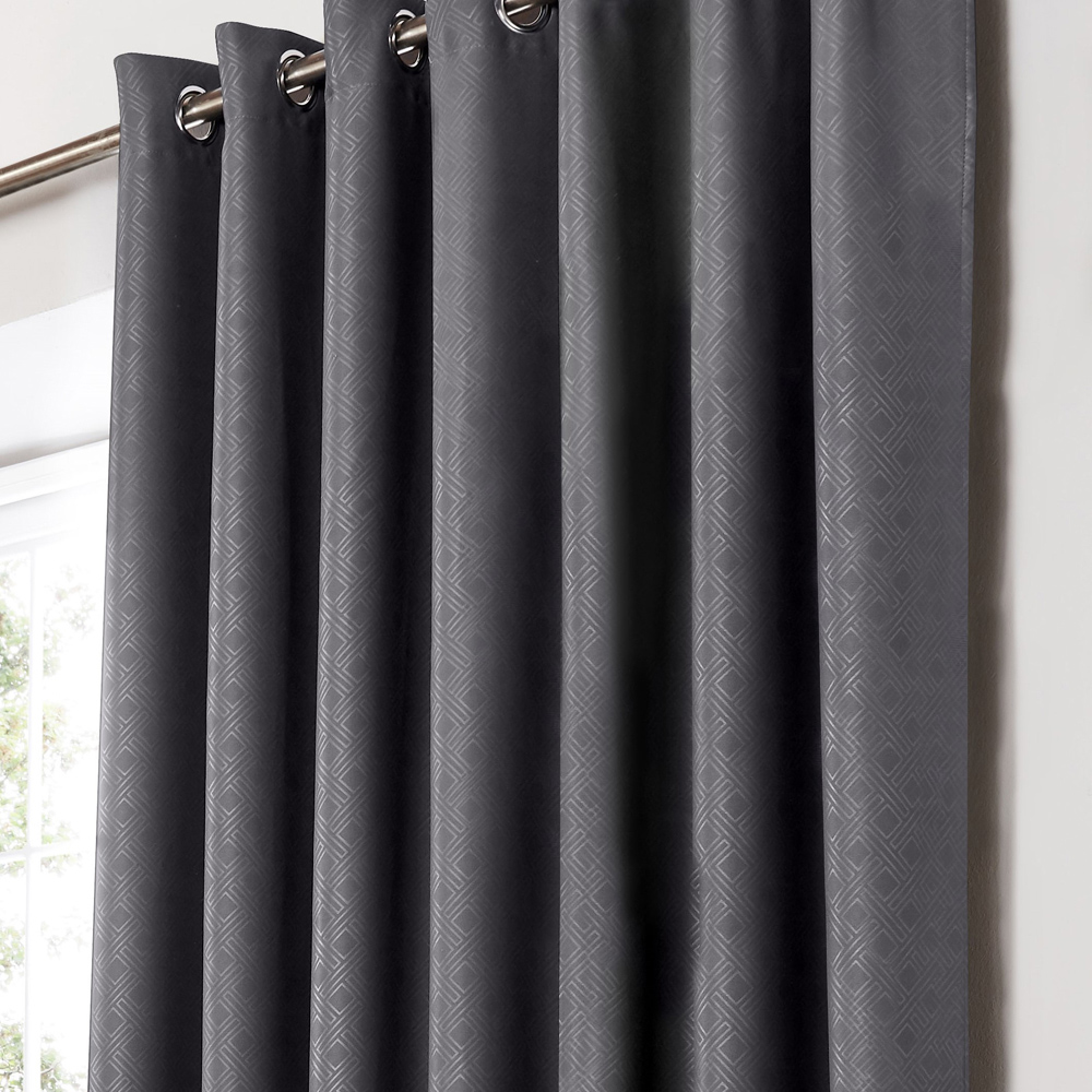 Alan Symonds Amond Charcoal Blackout Ring Top Eyelet Curtains 228 x 183cm Image 2