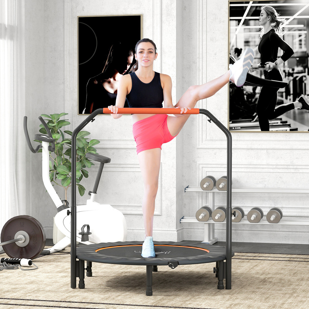 HOMCOM 4ft Orange Foldable Mini Trampoline with Adjustable Foam Handle Image 4