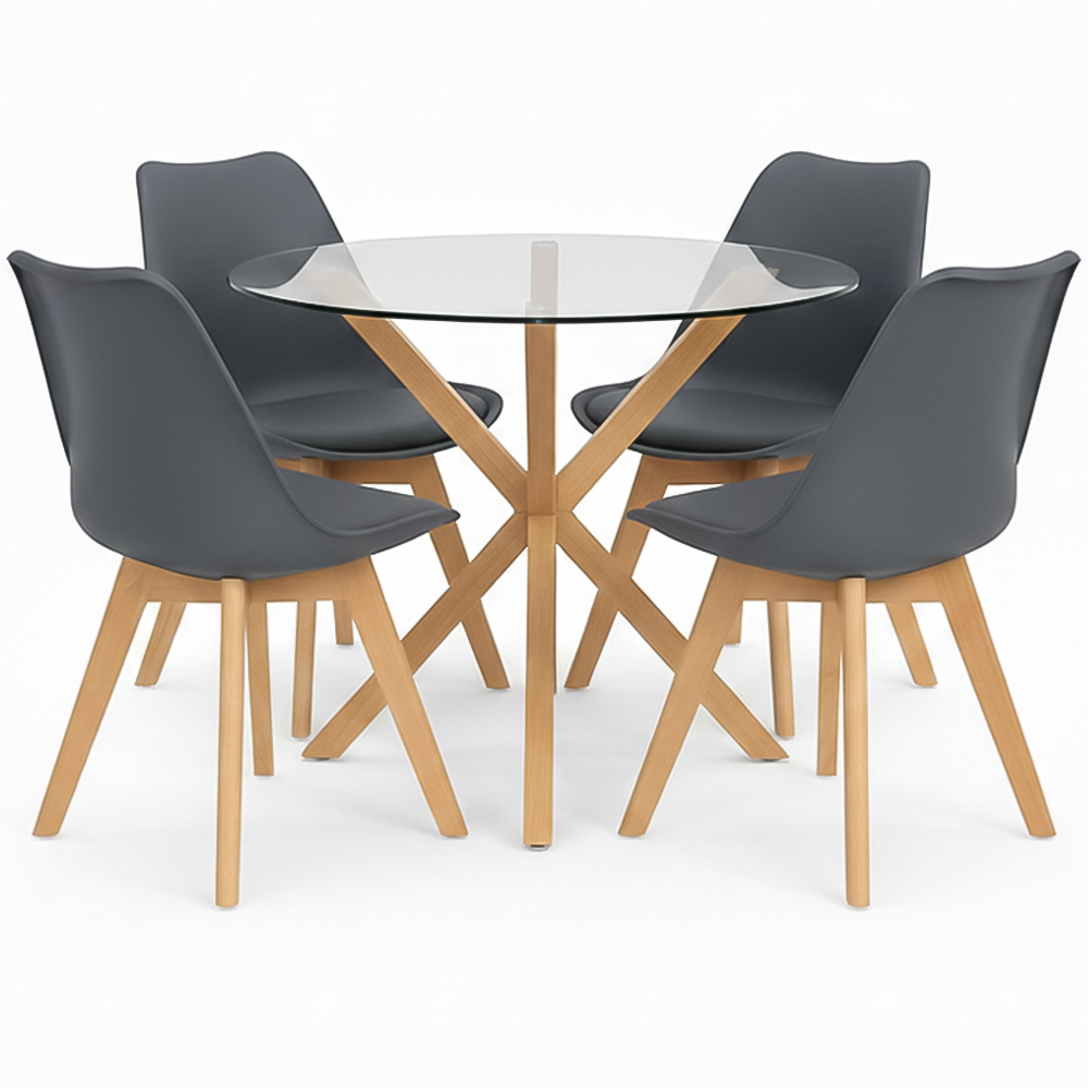 Portland 4 Seater Plastic Glass Tabletop Round Dining Set Grey Image 2