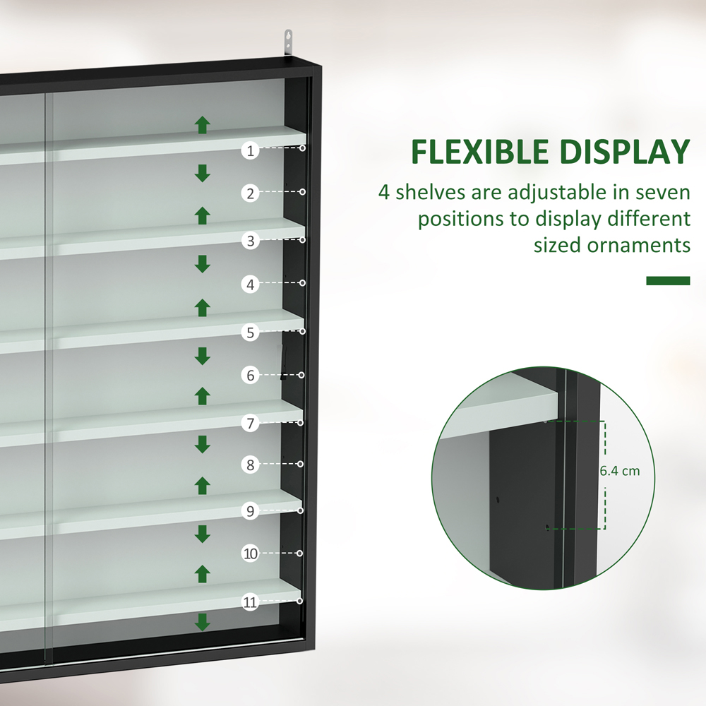 HOMCOM 7-Tier Glass Doors Black and White Wall Display Cabinet Image 7