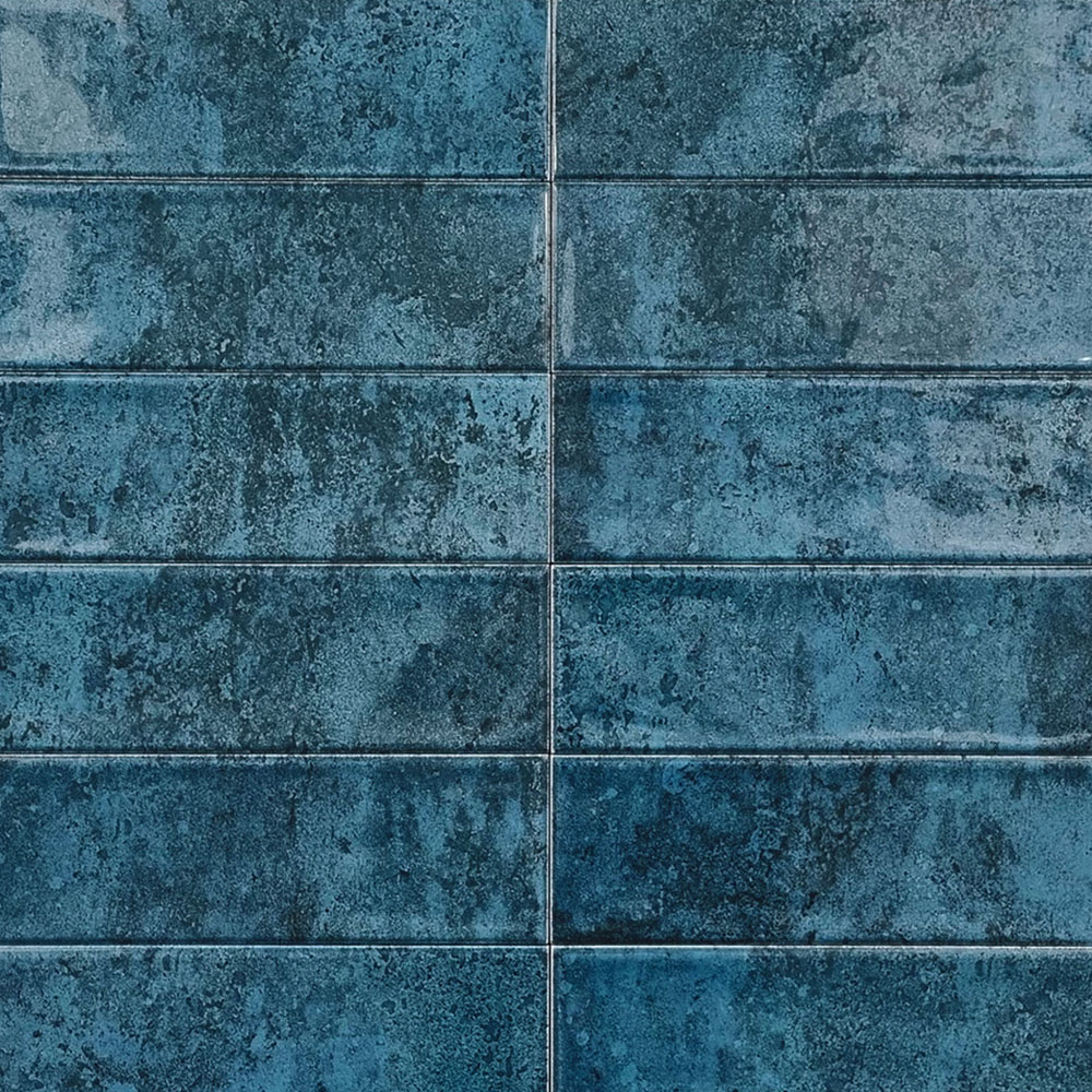Top Ceramics Metro Blue Gloss Flat Bumpy Ceramic Wall Tile 100 x 300mm 0.84sqm Image 5