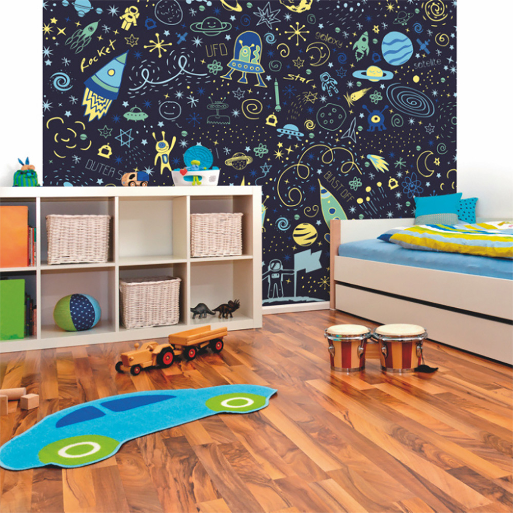 Origin Murals Space Doodle Text Blue Wall Mural Image 3