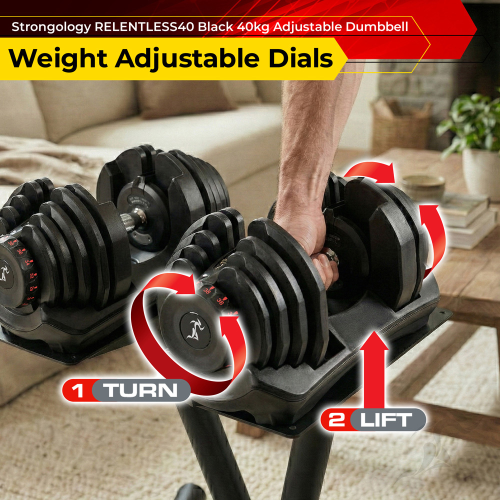 Strongology Home Fitness Black Adjustable Dumbbell 5kg to 40kg 2 Pack Image 2