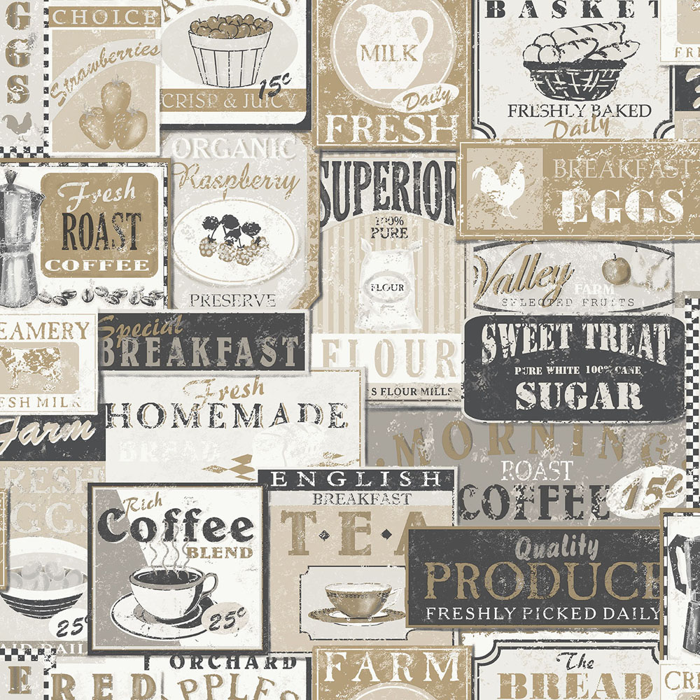Galerie Nostalgie Enamel Signs Beige and Black Wallpaper Image 1