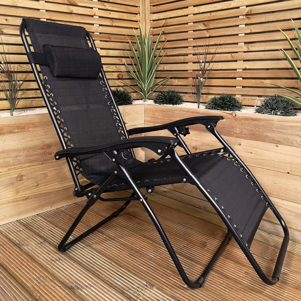 Samuel Alexander Black Multi Position Textoline Garden Lounger Image 3