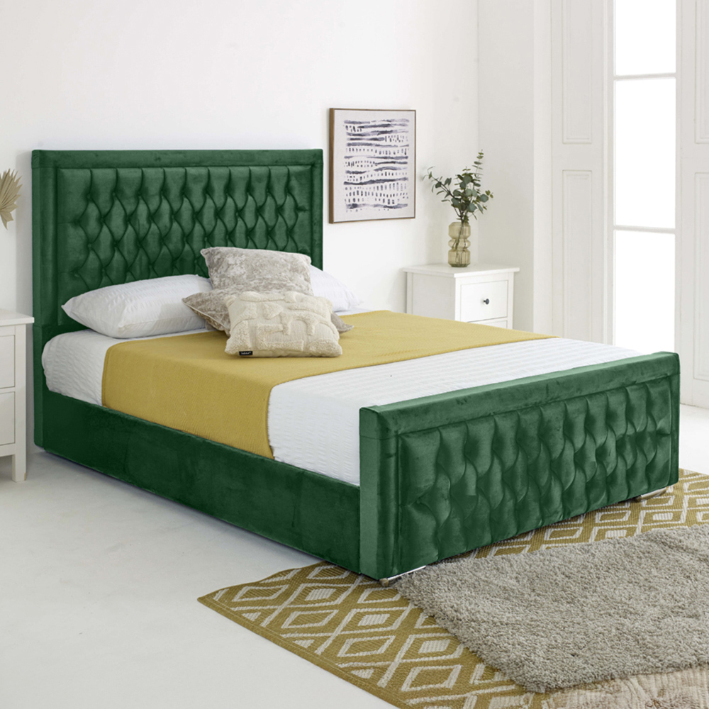 Eleganza Paloma Small Double Green Plush Velvet Bed Frame with Headboard and Footboard Image 1