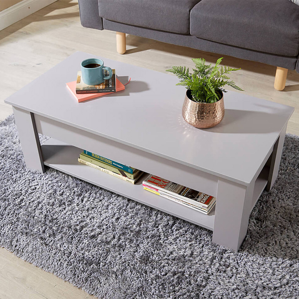 Home Source Orlando Single Shelf Grey Lift Up Storage Coffee Table Image 1
