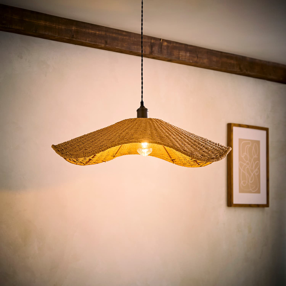 ValueLights Loretta Natural Wicker Wave Easy Fit Ceiling Pendant Light Shade 70cm Image 2