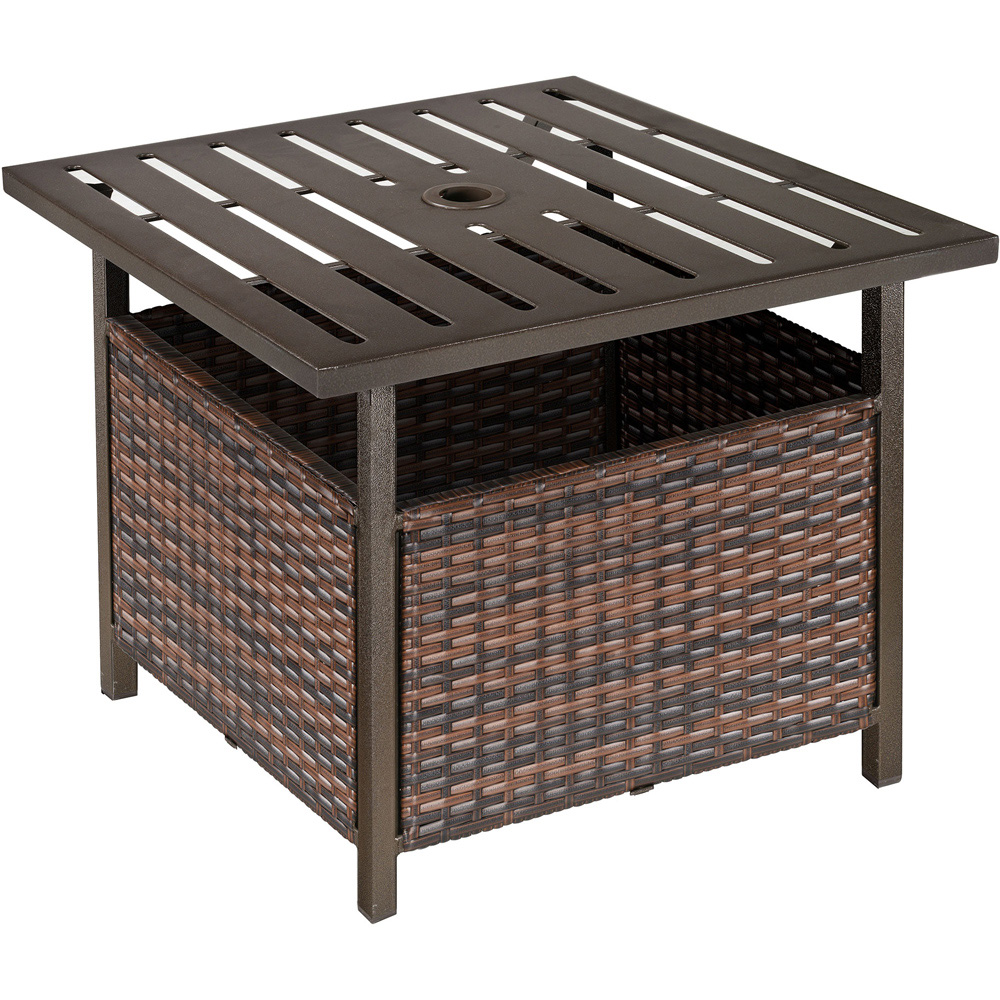Outsunny Brown Rattan Coffee Table with Umbrella Hole Image 2