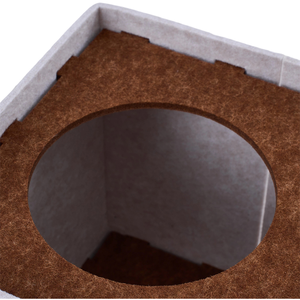 H&O Direct Beige and Brown Felt Cat House with Hanging Fluffy Ball Image 3
