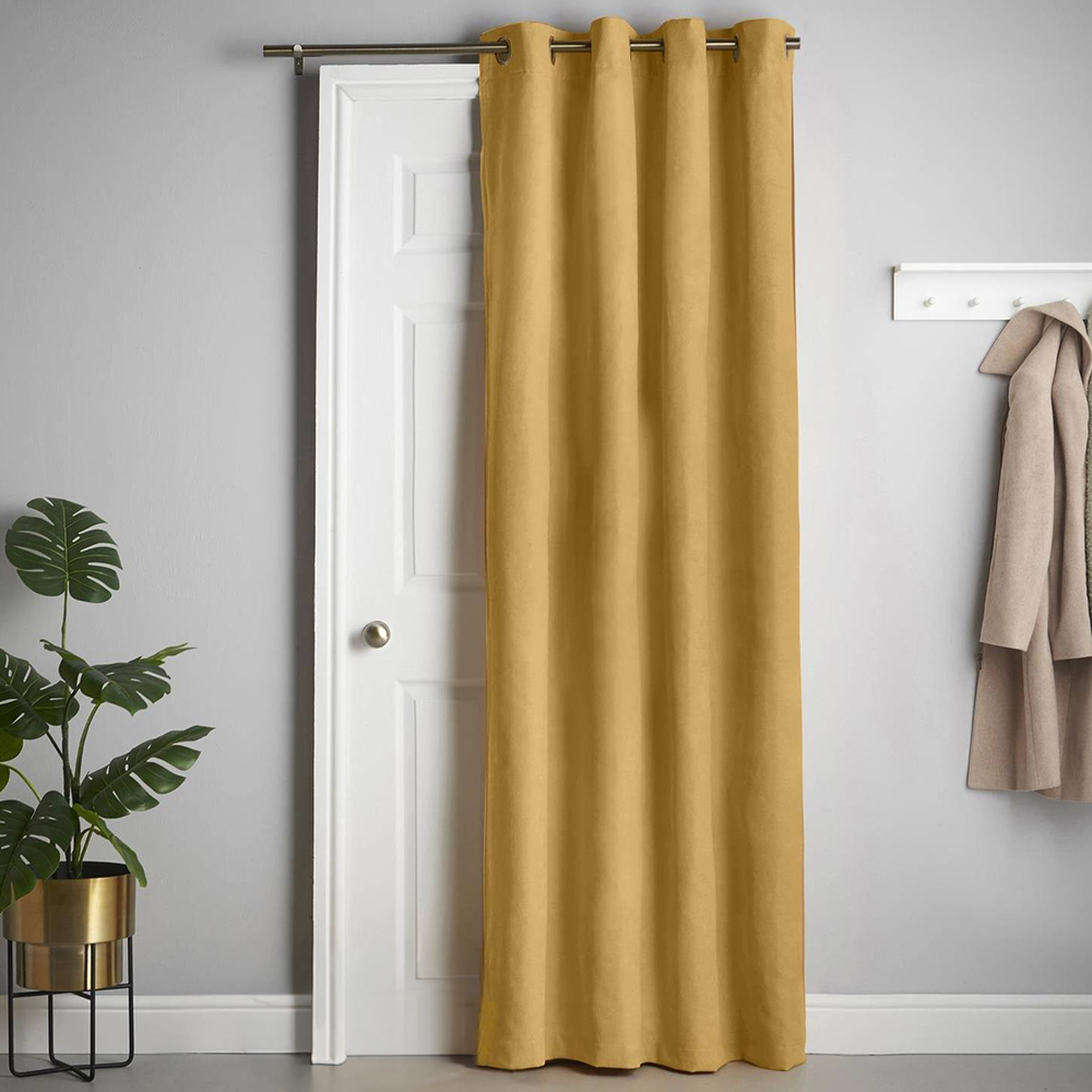 Alan Symonds Ochre Velvet Chenille Blackout Ring Top Eyelet Curtains 137 x 213cm Image 1