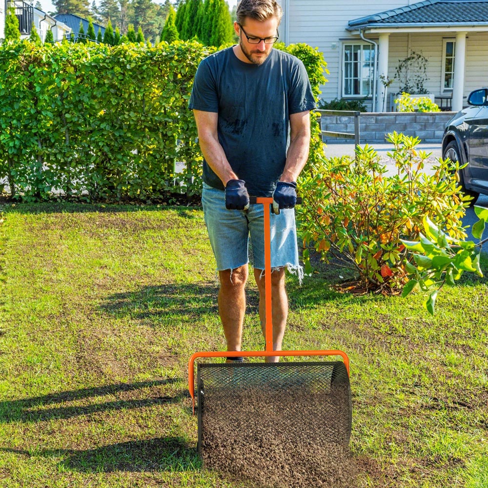 Outsunny Orange and Black Compost Spreader with Adjustable Handle 300L Image 2