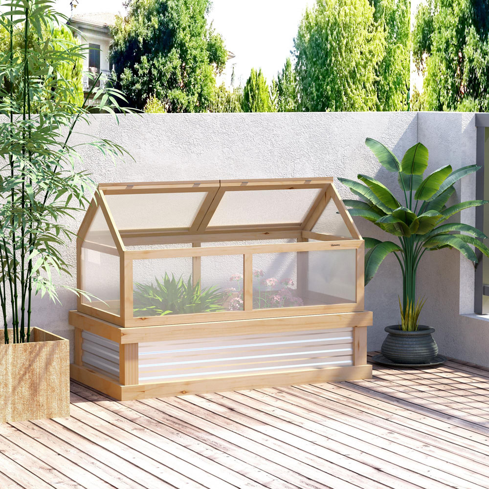 Outsunny 2 Part Natural 4 x 2ft Cold Frame Greenhouse with Raised Garden Bed Image 2