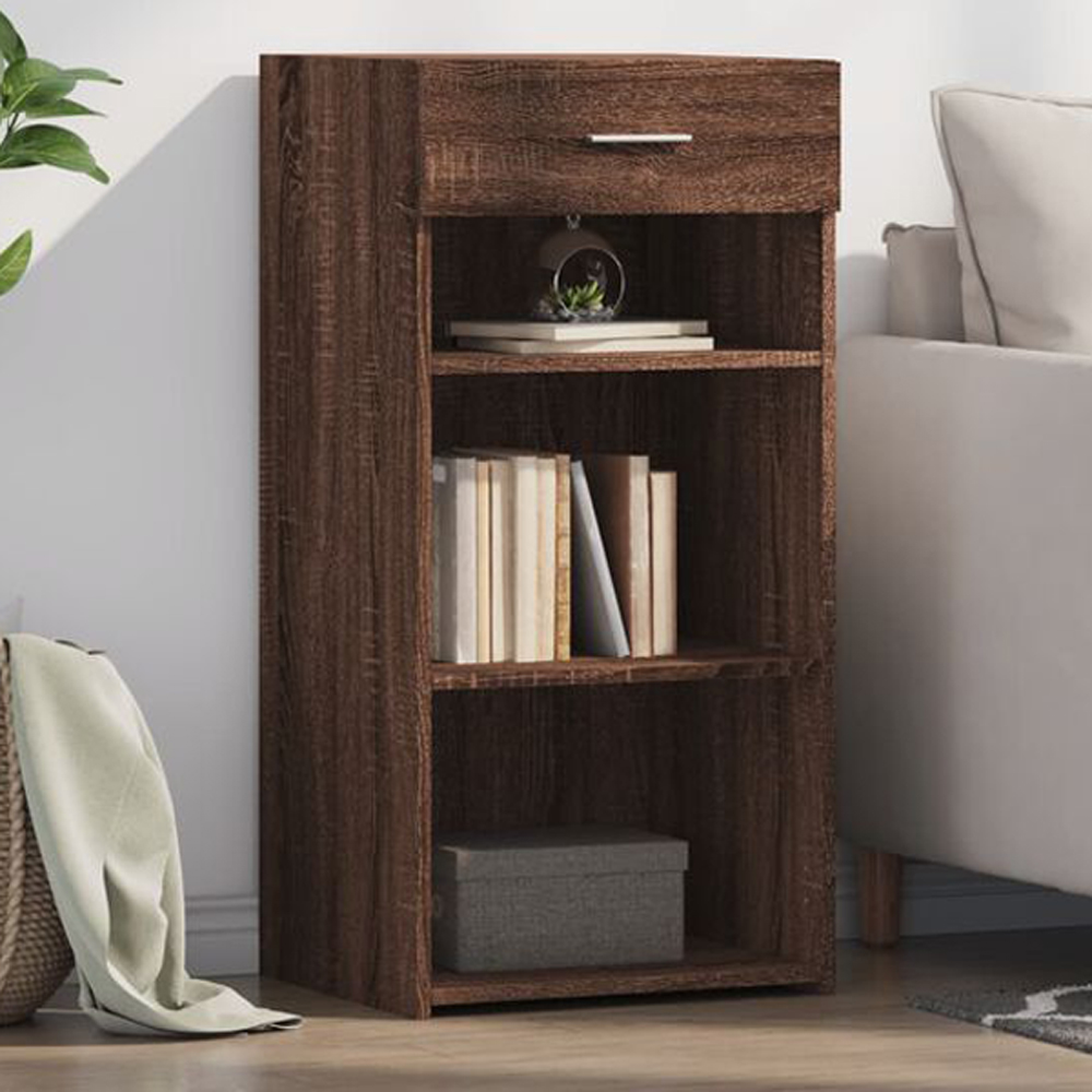 vidaXL Single Drawer 3 Shelf Brown Oak Sideboard Image 1