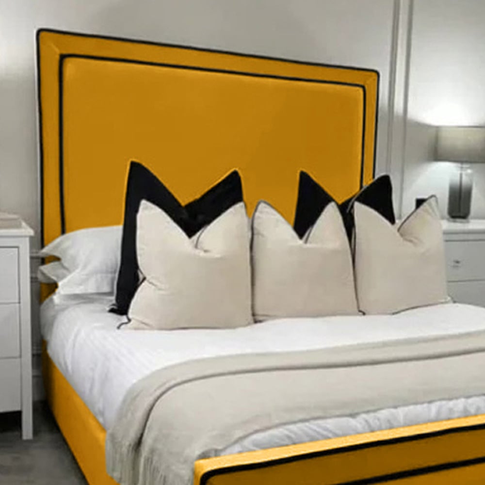 Eleganza Home Bianca King Size Mustard Plush Velvet Bed Frame with Headboard and Footboard Image 2