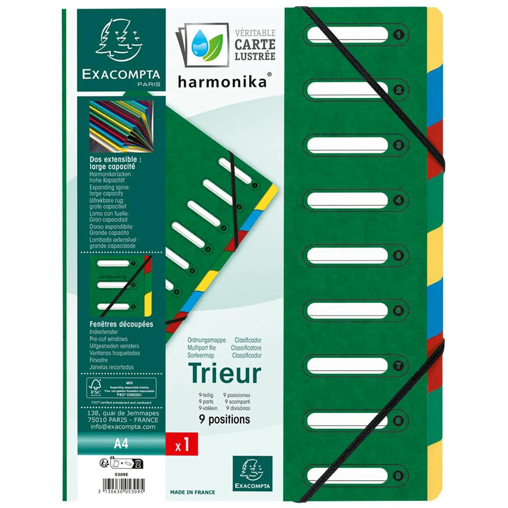 Exacompta Harmonika 9 Sections Assorted Colours A4 Multi Part File 6 Pack Image 8