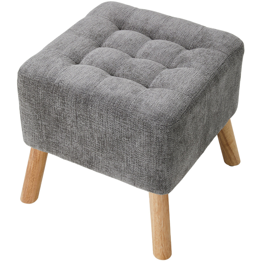 Living and Home Grey Chenille Button Tufted Square Footstool Image 2