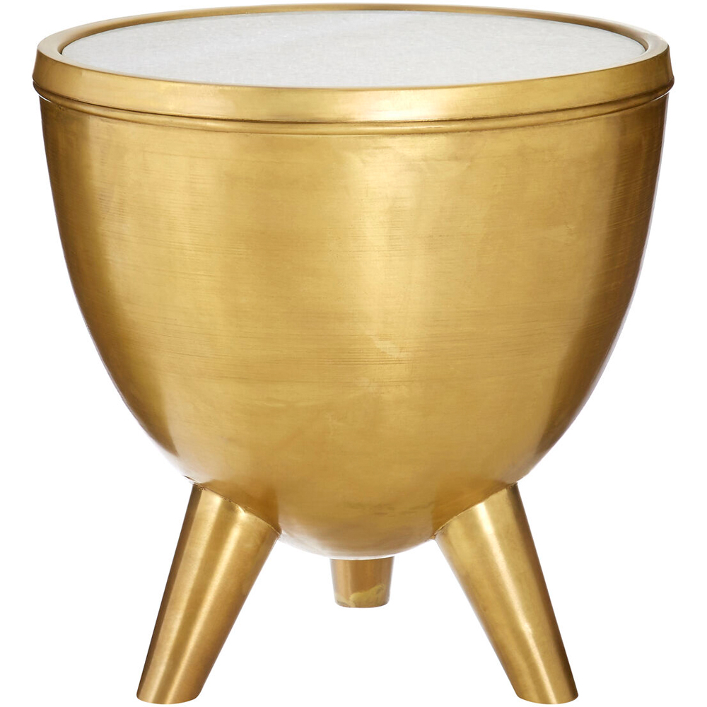 Premier Housewares Crest Gold Bowl-Shaped Side Table with White Marble Top Image 2