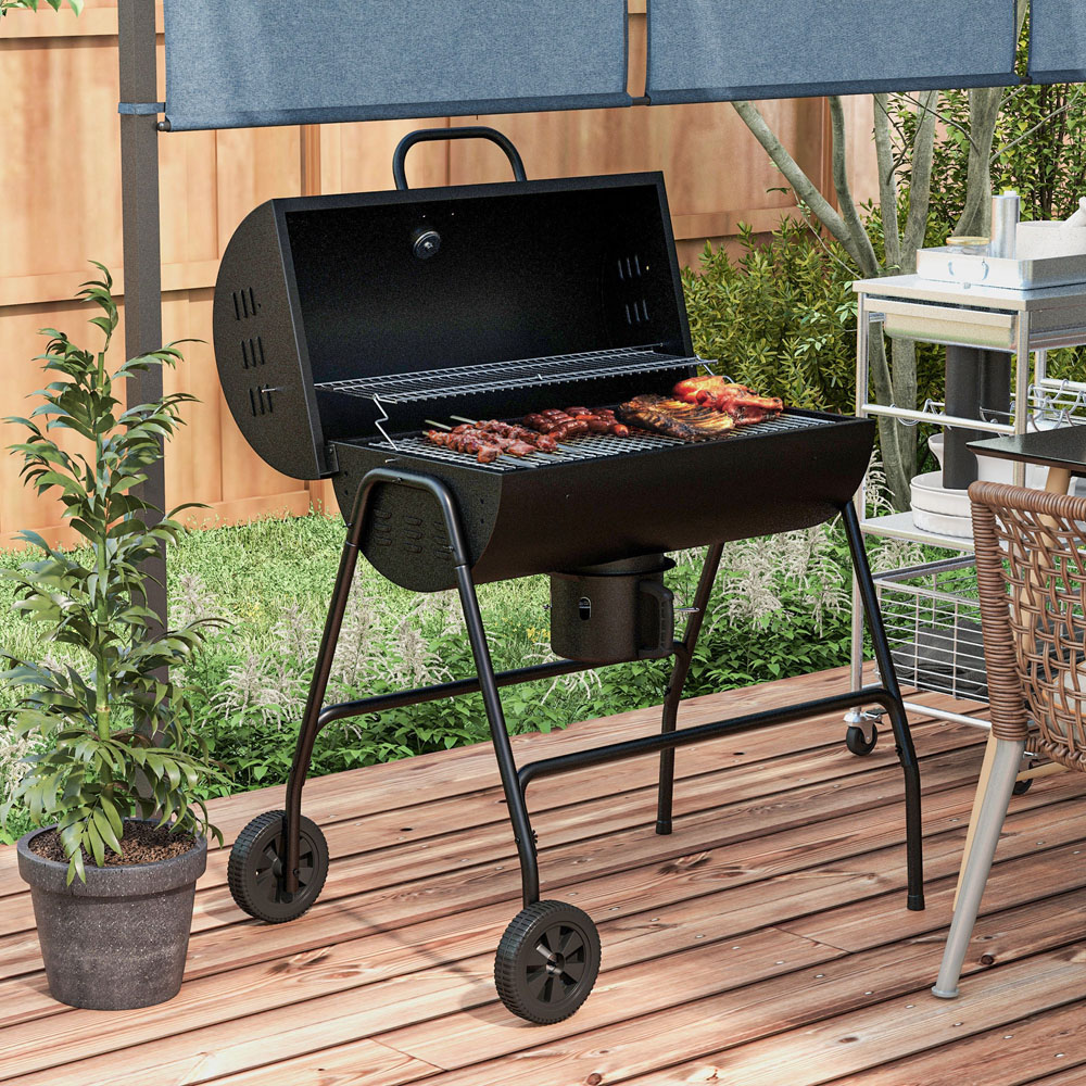 Outsunny Black Outdoor Wheeled Charcoal Barbecue Grill Trolley Image 2