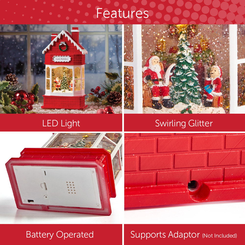 The Christmas Workshop Warm White LED Santas Workshop Light Up Snow Globe 28.5cm Image 8