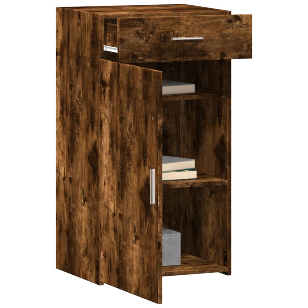 vidaXL Single Door Single Drawer Smoked Oak Sideboard Image 3