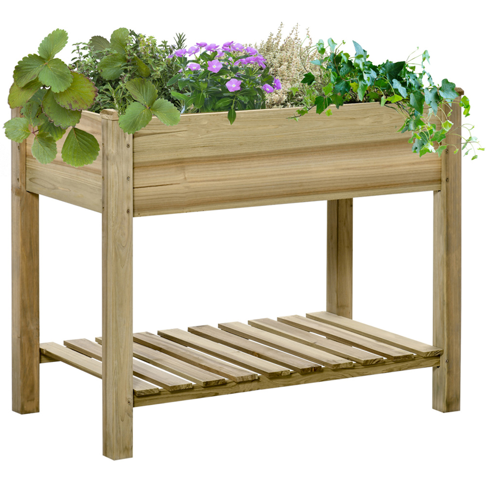 Outsunny Wooden Raised Planter Bed with Shelf 76 x 51 x 91cm Image 1
