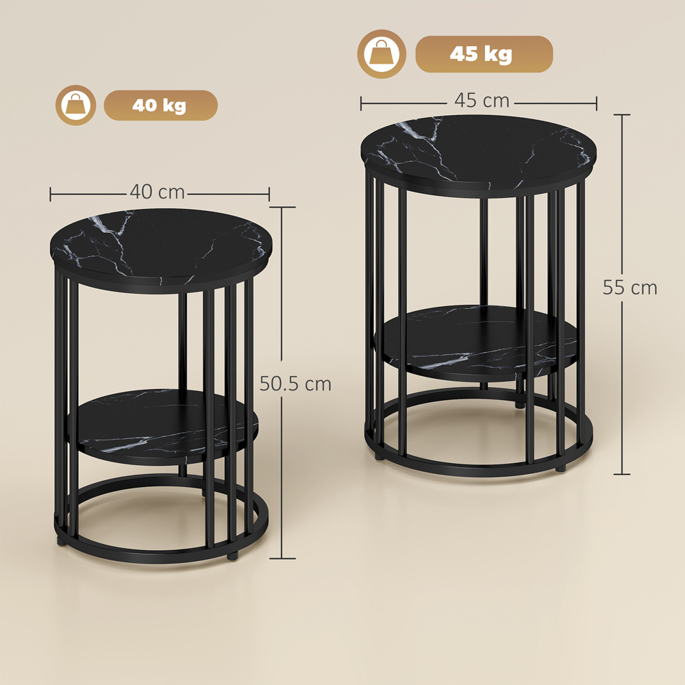 Portland Single Shelf Black Marble Effect Round Coffee Table Set of 2 Image 9