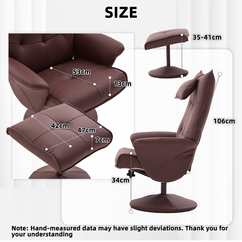 Langham Red PU Leather Swivel Recliner Armchair with Footrest Stool Image 9