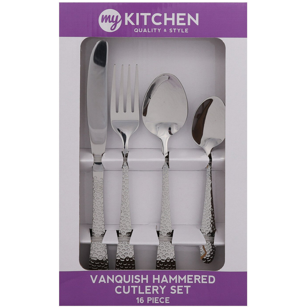 16-Piece Vanquish Hammered Cutlery Set - Silver Image