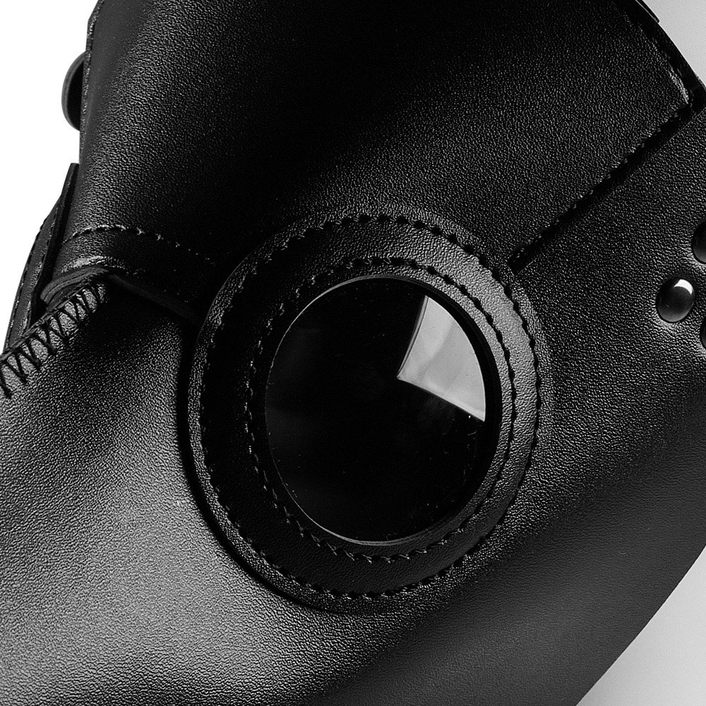 Living and Home Black PU Leather Halloween Cosplay Plague Doctor Mask Image 5