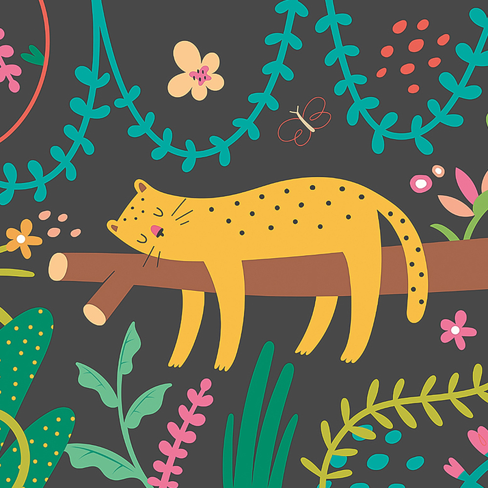 Origin Murals Sleeping Jungle Leopard Black Wall Mural Image 2