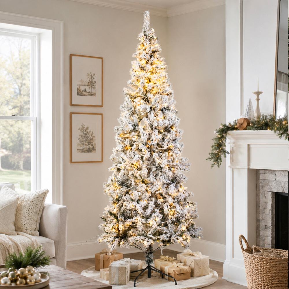 Abrihome 250 Warm White LED Pre-Lit Flocked Artificial Christmas Tree with 720 Tips 7ft Image 2