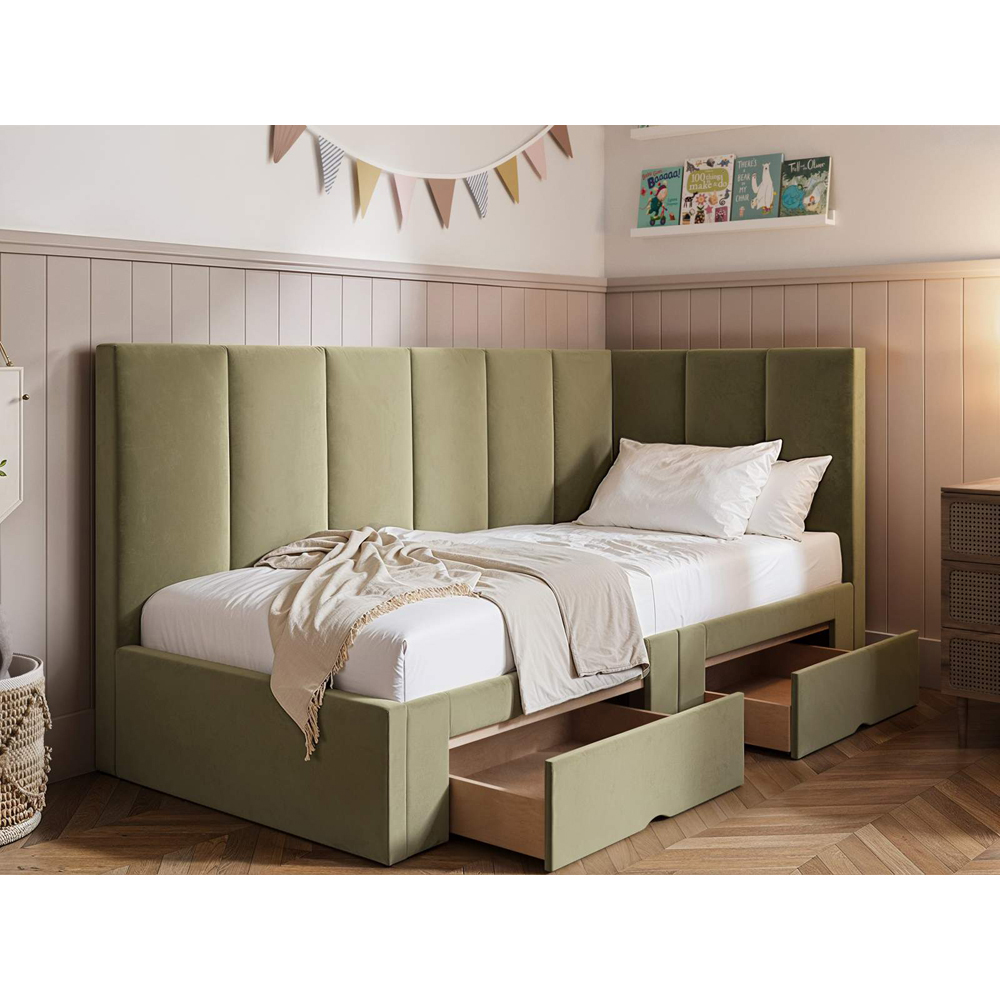 Flair Harley 2 Drawers Olive Green Velvet Bed Frame Image 5