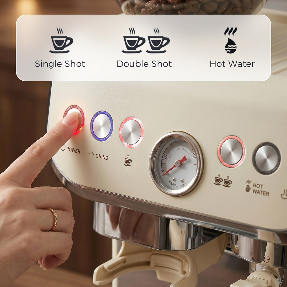 HOMCOM Bean to Cup 800-197V70CW Cream White Coffee Machine with Integrated Bean Grinder Image 6