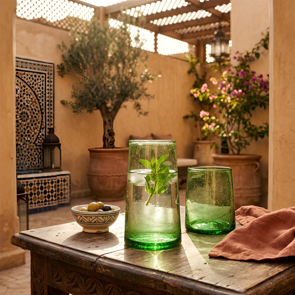 Nicola Spring 20 Piece Green Hand-Blown Recycled Glassware Set Image 3