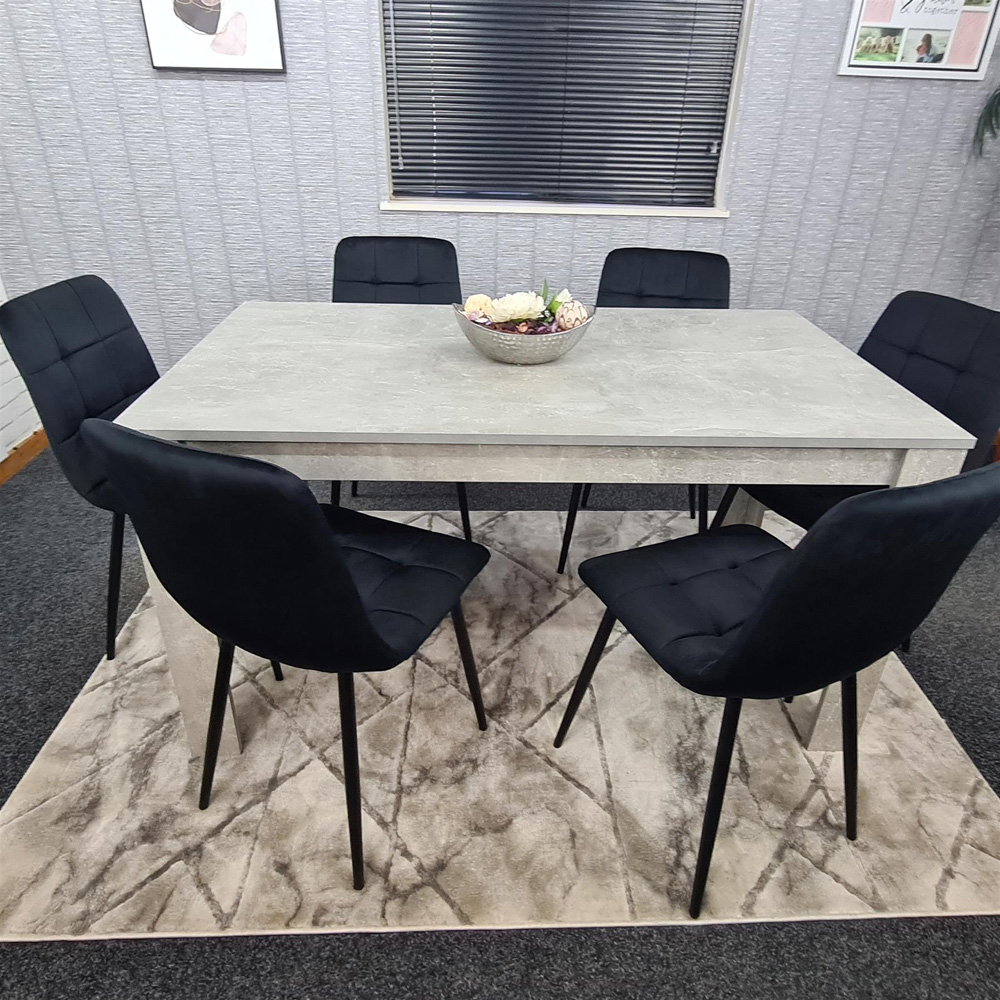 Portland Velvet 6 Seater Dining Set Stone Grey and Black Image 6