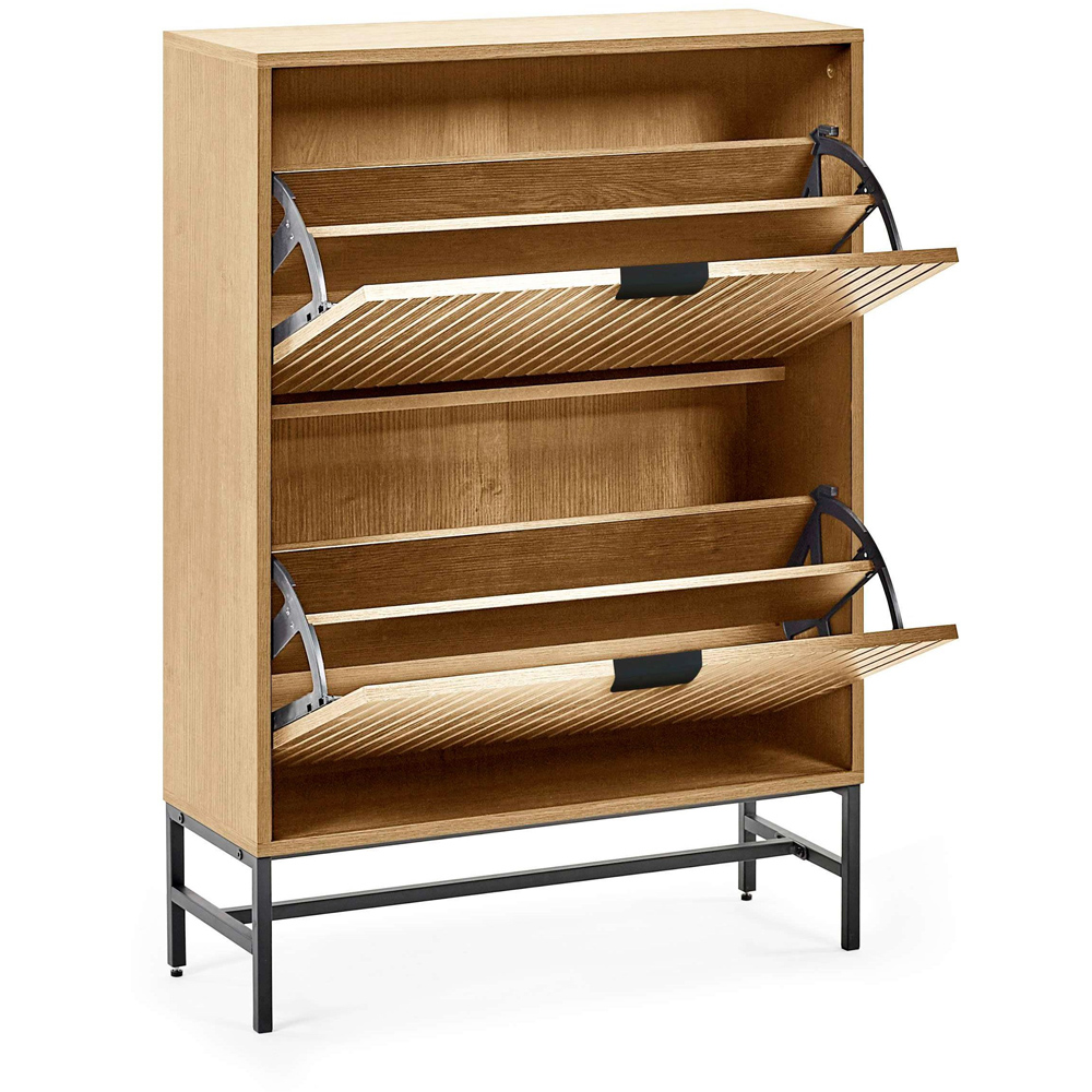 Julian Bowen Sia 2 Flip Down Door Oak Effect Shoe Storage Cabinet Image 3