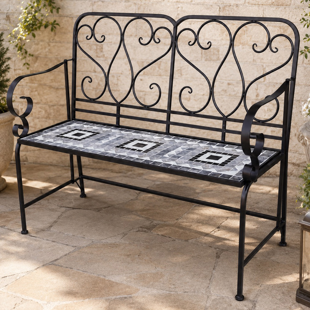 Shatchi Medina Mosaic 2 Seater Garden Bench Image 1