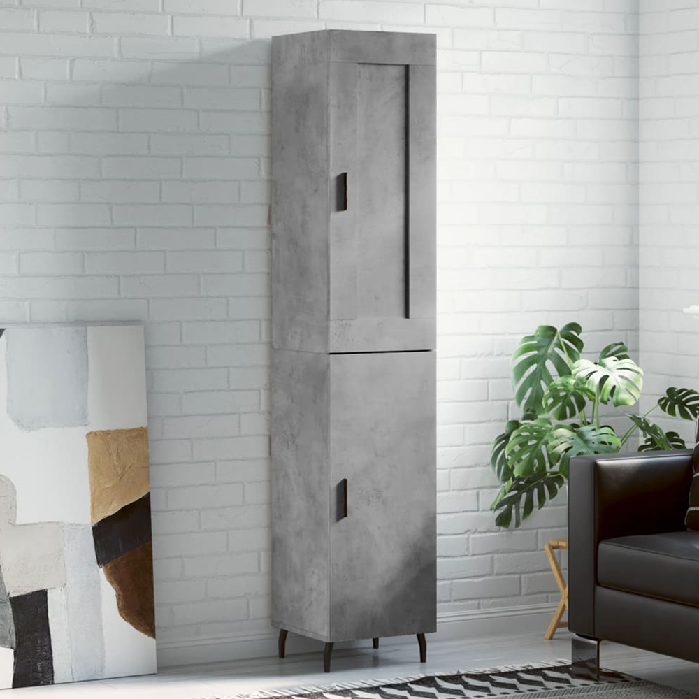 vidaXL 2 Door Concrete Grey Tall Highboard with Black Legs and Handles Image 1