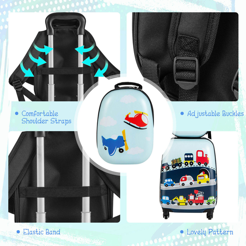 Costway Kids Set of 2 Blue Suitcase Luggage with Wheels Image 6
