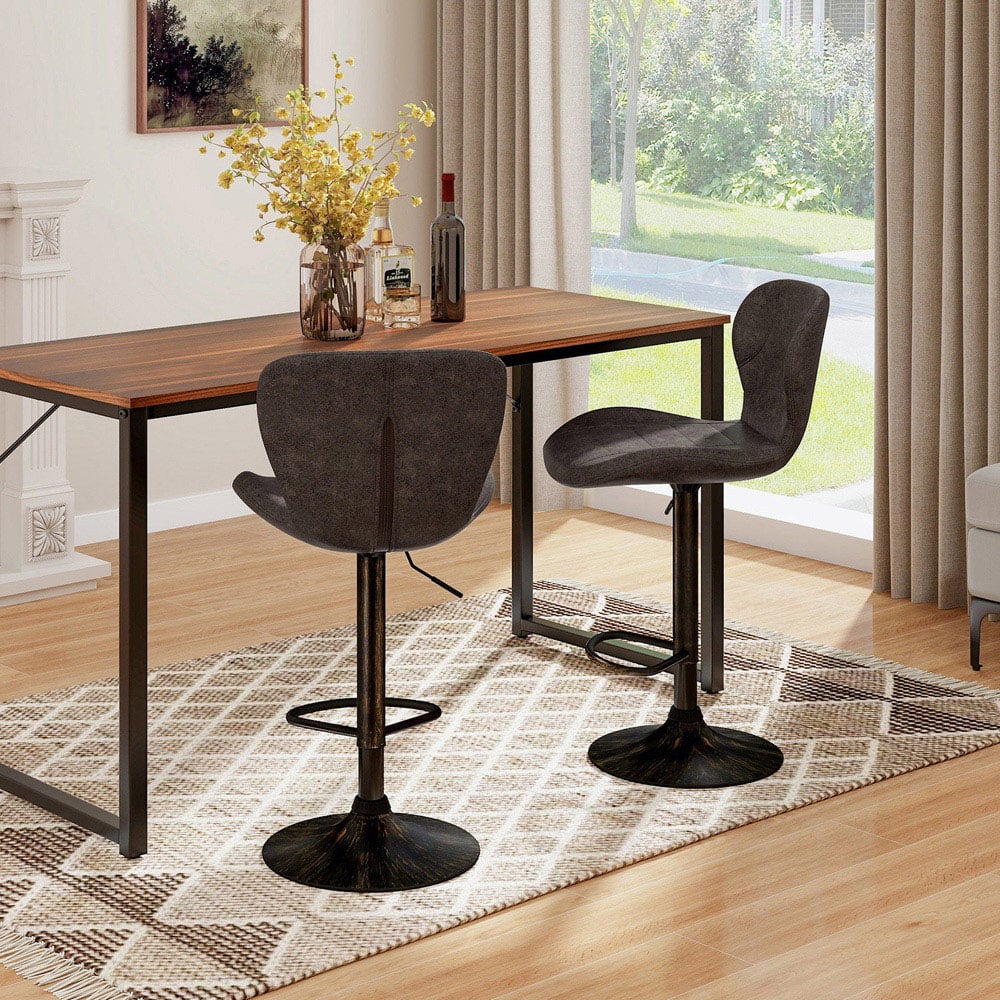 Costway Brown Height Adjustable Swivel Bar Stool Set of 2 Image 4